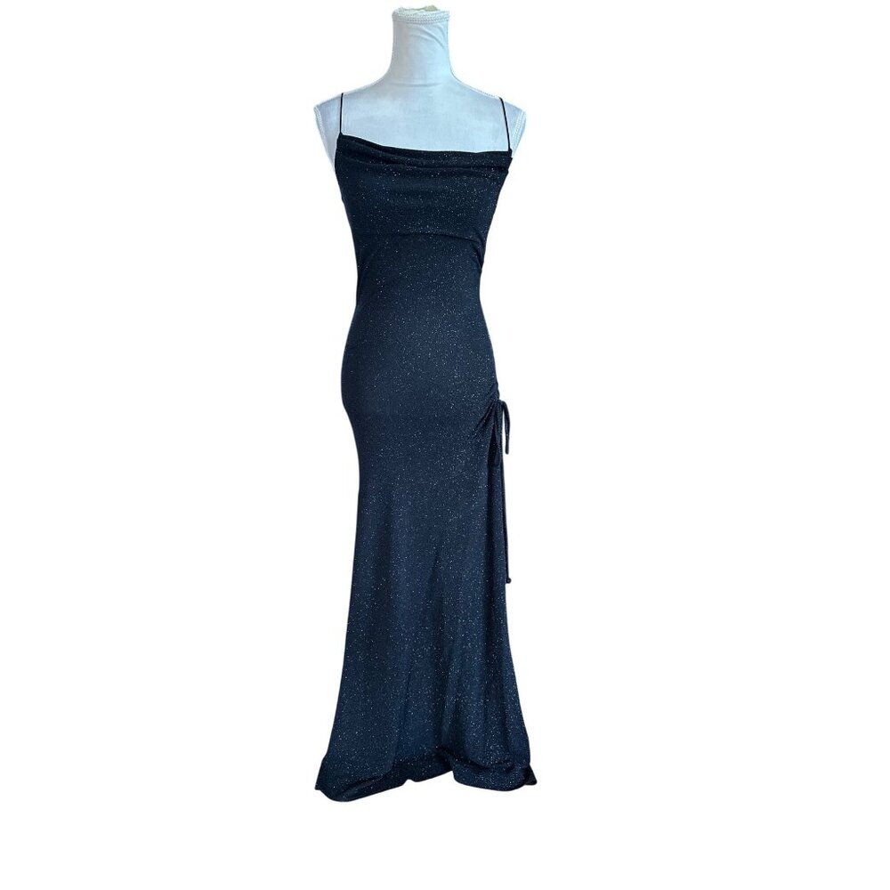 Windsor Sparkling Mermaid Glitter Dress Ruched Side Slit Spaghetti Straps Sz S